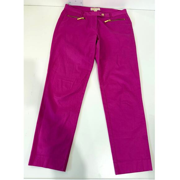 Michael Kors Fuchsia Ankle Pants – Gold Zip Detail, Stretch Cotton, Size 6 - Picture 4 of 7